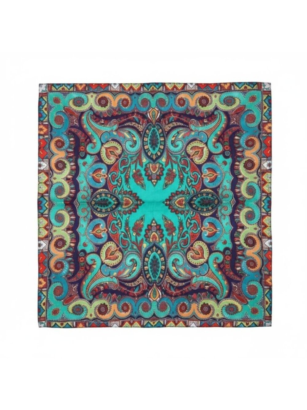 Satin Wild Rag 35 Inch Square Western Scarf Paisley Southwestern Style Turquoise